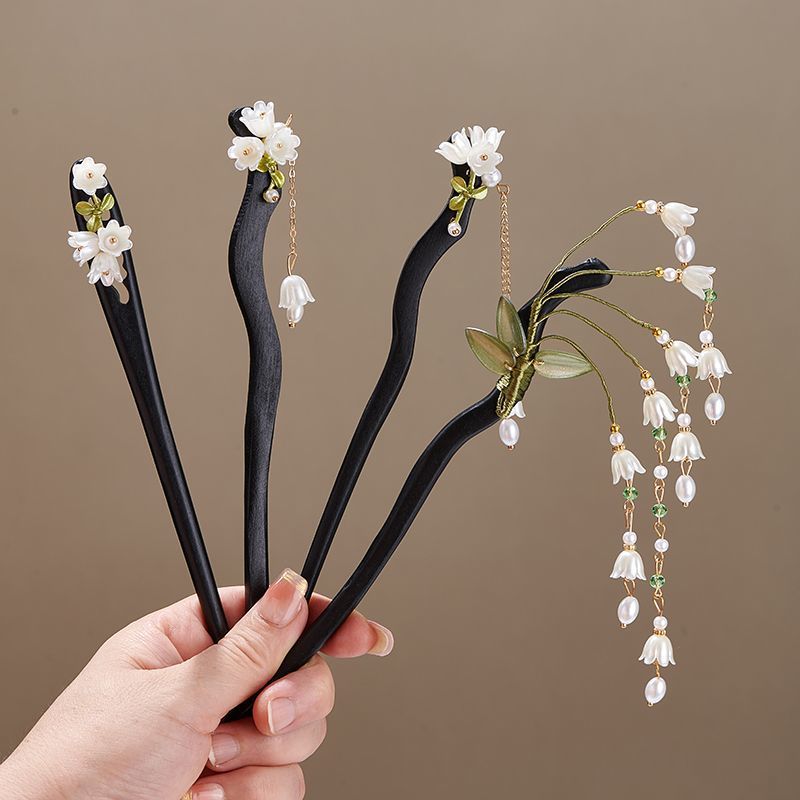 Vintage Jewelry Collection - Holzblumen-Haarnadel im Vintage-Stil mit Convallaria Majalis