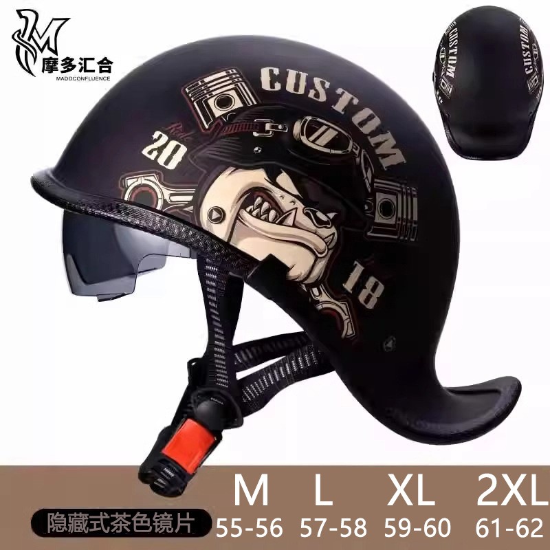 Lens Cap Vintage - Retro Motorradhelme für Herren, Vintage-Motorrad-Halbhelm mit
