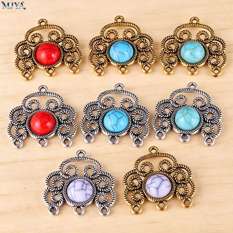 Vintage Jewelry Collection - MJYA 5 Stück/Lot Vintage-Legierungs-Türkis-Verbinder-Anhänger mit hohlem