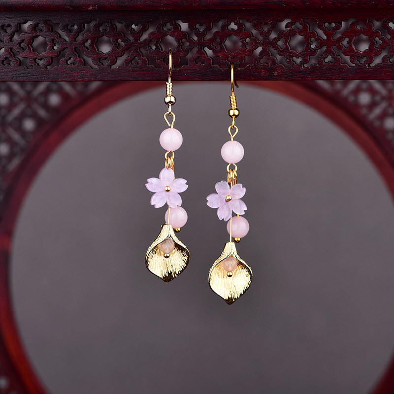 Vintage Jewelry Collection - Rosa natürliche Jade-Blumen-Ohrringe, Vintage-Geschenke für Frauen,