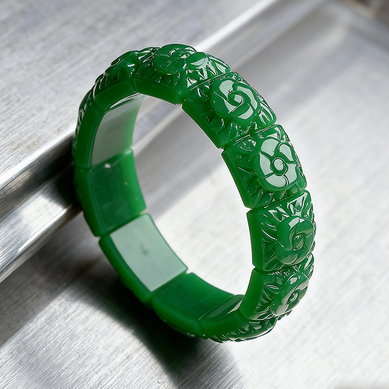 Vintage Jewelry Collection - Echtes Jade-Blumen-Armband, Armreif, Designer-Vintage-Stil, natürlicher Schmuck,