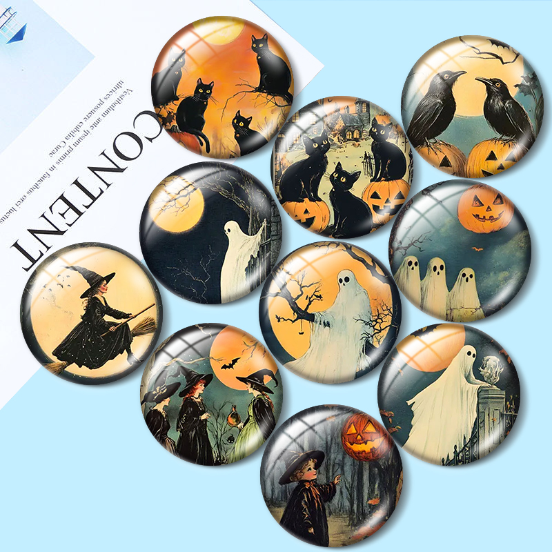 Vintage Jewelry Collection - Vintage Halloween 12/18/20/25mm Glas-Cabochon-Armbandanhänger, Ringe für